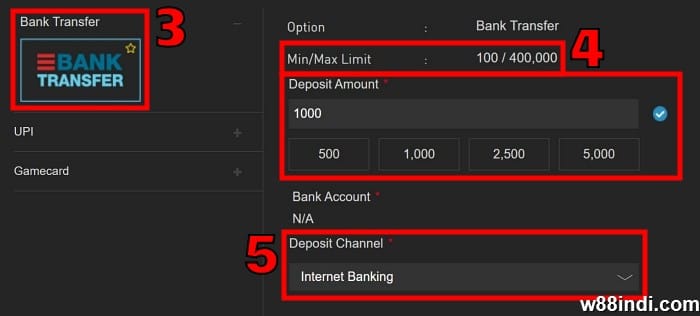x5bet ฝากบัญชีธนาคารขั้นที่  PH0 เลือกการโอนธนาคารและใส่ปริมาณ